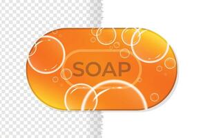 Soap bar with water bubbles texture orange gradient color illustration isolated on transparent or white background vector
