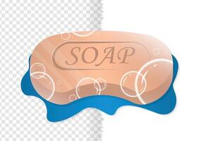 Soap bar with water bubbles texture gradient color illustration isolated on transparent or white background vector