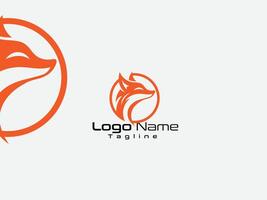 Fox head logo design with a circle abstract shape vector