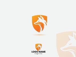 Fox logo design with shield and gradient color. Fox Guard template. Wolf head vector