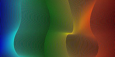 Curved Lines with a Gradient Rainbow Transition on a Black Background vector