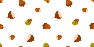 Seamless Pattern with Hazel Nuts, Acorns, Chestnuts on a White Background for Textile, Fabric, Wrapping Paper vector