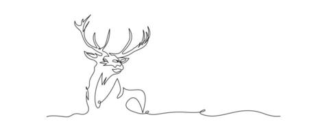 Reindeer continuous one line drawing, single line art deer animal element, minimalist sketch line illustration, christmas winter new year concept vector