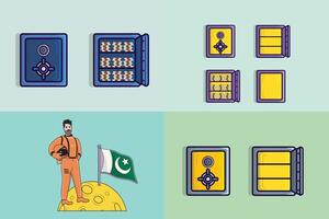 Collection of Save Vault Box with opened and closed door illustration. Business finance object icon concept. vector