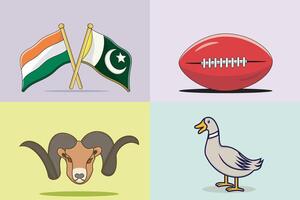 Collection of Mountain Goat With Duck and flags with American Football Ball illustration. vector
