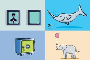 Collection of Save Vault Box with Fish and elephant illustration. vector