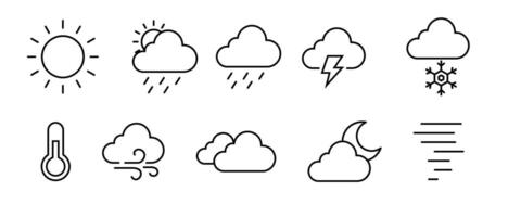 Icon Set of weather forecast - thin line icon collection on white background - weather map. vector
