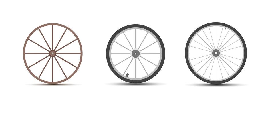 Old Wooden Wheels, Bicycle wheel Set. illustrtion