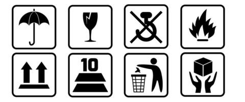 Fragile, recycle, Handle with care, This side up, Indoor use only. vector
