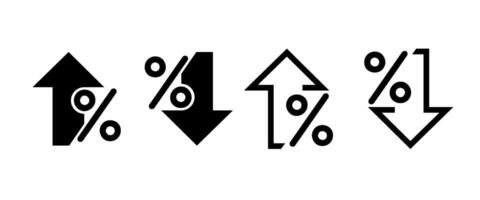 Percentage growth and decline icons set. Percent arrow up and down flat and line style symbols collection vector