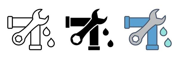 wrench and water pipe icon set. modern design isolated on white background vector
