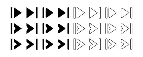 set of next play button icons. arrow symbol isolated on white background. vector