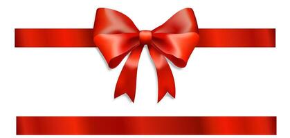 Red Ribbon Bow Realistic shiny satin with shadow horizontal ribbon for decorate your wedding invitation vector