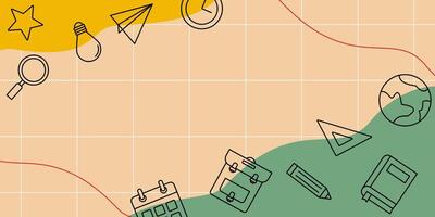 back to school background in line art style, with various school supplies icons. free copy space area. suitable for banners and posters. vector