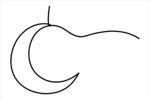 Continuous one line drawing of moon icon ramadan isolated on white background outline art illustration vector