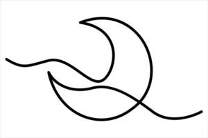 Continuous one line drawing of moon icon ramadan isolated on white background outline art illustration vector
