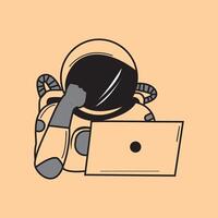 Lazy Astronaut with computer. Back to school design concept vector