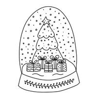 snow globe with Christmas tree and gift boxes coloring page vector