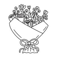 Flower bouquet with bow coloring page vector