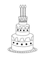 Three tier cake with tree candles hand drawn illustration vector