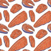 Salmon fillet seamless pattern in flat style. Food design for seafood restaurant menu. illustration on a white background. vector