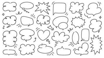 Collection of hand drawn speech bubbles. Comic doodle dialogue templates. simple stroke chats vector