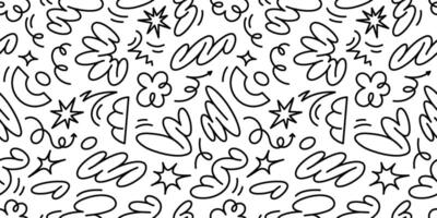 Abstract seamless pattern with floral shapes, groovy doodles and squiggle lines. Ideal for retro-inspired designs and creative projects vector