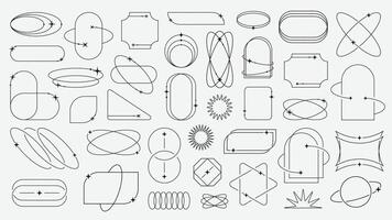 Collection of different frames with stars. Minimalistic linear frames, arches, elements, geometric shapes and lines. Aesthetic frames for poster design, set in modern style vector
