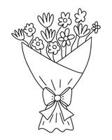 Field flowers bouquet with bow coloring page vector