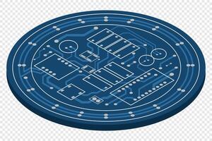 Isometric electronic board. Isometric printed circuit board. Integrated circuit board. illustration vector