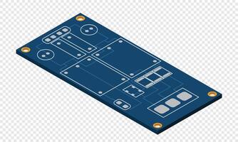 Isometric electronic board. Isometric printed circuit board. Integrated circuit board. illustration vector