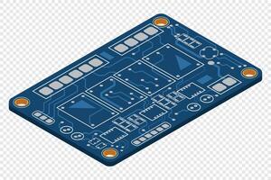 Isometric electronic board. Isometric printed circuit board. Integrated circuit board. illustration vector