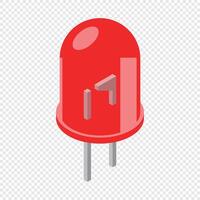 Red led isometric icon. LED semiconductor composition. Light emitting diode. Electronic component icon in isometric style vector