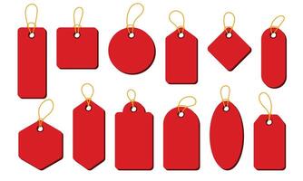Red price tag set. Price tag collection. Blank cardboard price tags. Set of sale tags and labels. illustration vector
