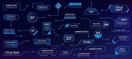 Callout shapes. Futuristic infographic elements with hologram labels, sci fi tech radar menu callout buttons and frames. infographics elements collection. HUD information chart, title layout vector