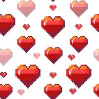 Pixel hearts pattern. Seamless print of retro 8 bit square valentines day symbols, minimal geometric love background for fabric wallpaper. cute romantic wedding invitation card endless texture vector
