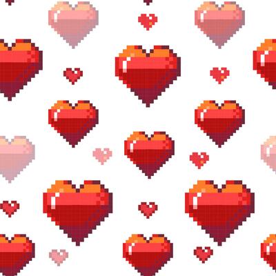Pixel hearts pattern. Seamless print of retro 8 bit square valentines day symbols, minimal geometric love background for fabric wallpaper. cute romantic wedding invitation card endless texture