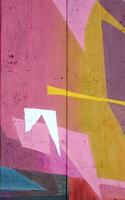 Colorful background of graffiti painting artwork with bright aerosol outlines on wall. Old school street art piece made with aerosol spray paint cans. Contemporary youth culture photo