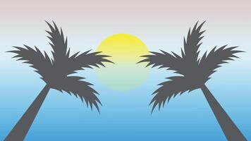 Sunset on the beach with palm trees vector