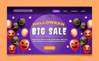 Happy halloween landing page template with balloons spooky elements template. eps 10 vector