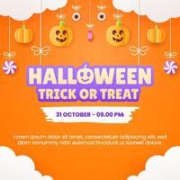 Halloween greeting card template is suitable for flyers and banners with attractive hanging halloween design elements. EPS 10 vector