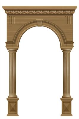 Wooden arch of portal door with columns