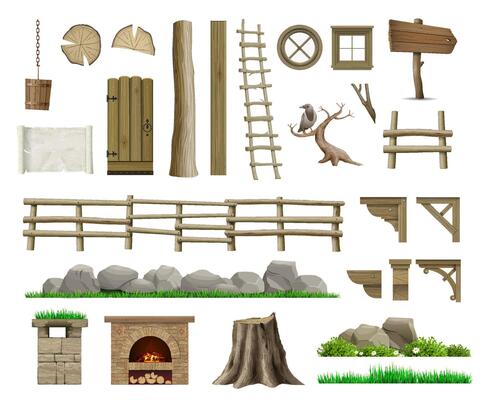 Set of textures of wooden classic parts