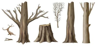 Set of textures of wooden log posts vector