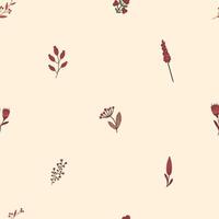 Seamless pattern with Autumn cute and cozy design elements. Factory pattern with foliage and plants in warm shades vector