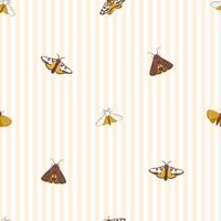 Seamless pattern with autumn cute and cozy design elements. Factory pattern with night butterflies moths in warm shades vector