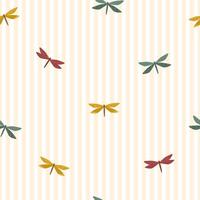 Seamless pattern with Autumn cute and cozy design elements. Factory pattern with dragonflies in warm shades vector