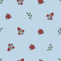 Seamless pattern with autumn cute and cozy design elements. Factory pattern with leaves and rowan plants in warm colors isolated on the blue background vector