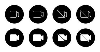 camera icon set collection on black circle. Camcorder, cam button vector