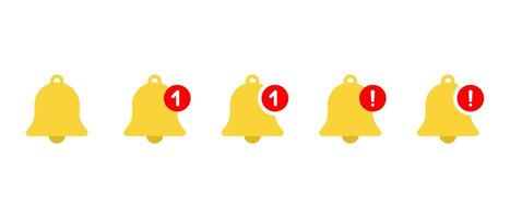 Bell, warning notification icon set in flat style vector
